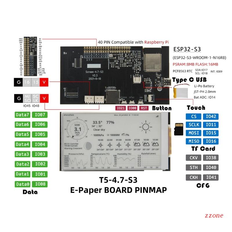 Zzz T5 V2.3 Modul Development Board Wireless Support TF E Paper Untuk Layar Tinta Elektrik