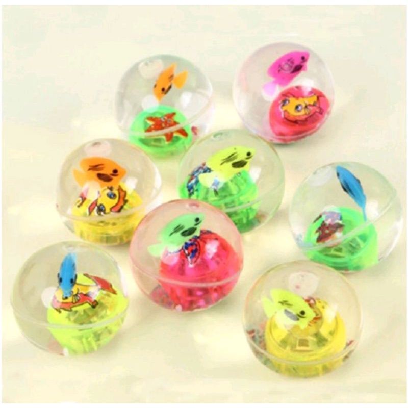 murahh Mainan Anak Bola Bekel Lampu / Bola Ikan Lampu Bahan karet