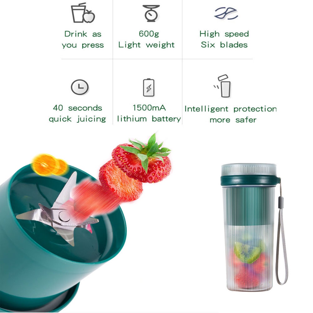 Blender Jus Portable Mini Rechargeable USB 1200mh Electric Grinder Kapasitas Besar Juicer Jus Segera Smoothie Blender Cup Mixer Cup Makter Milkshake