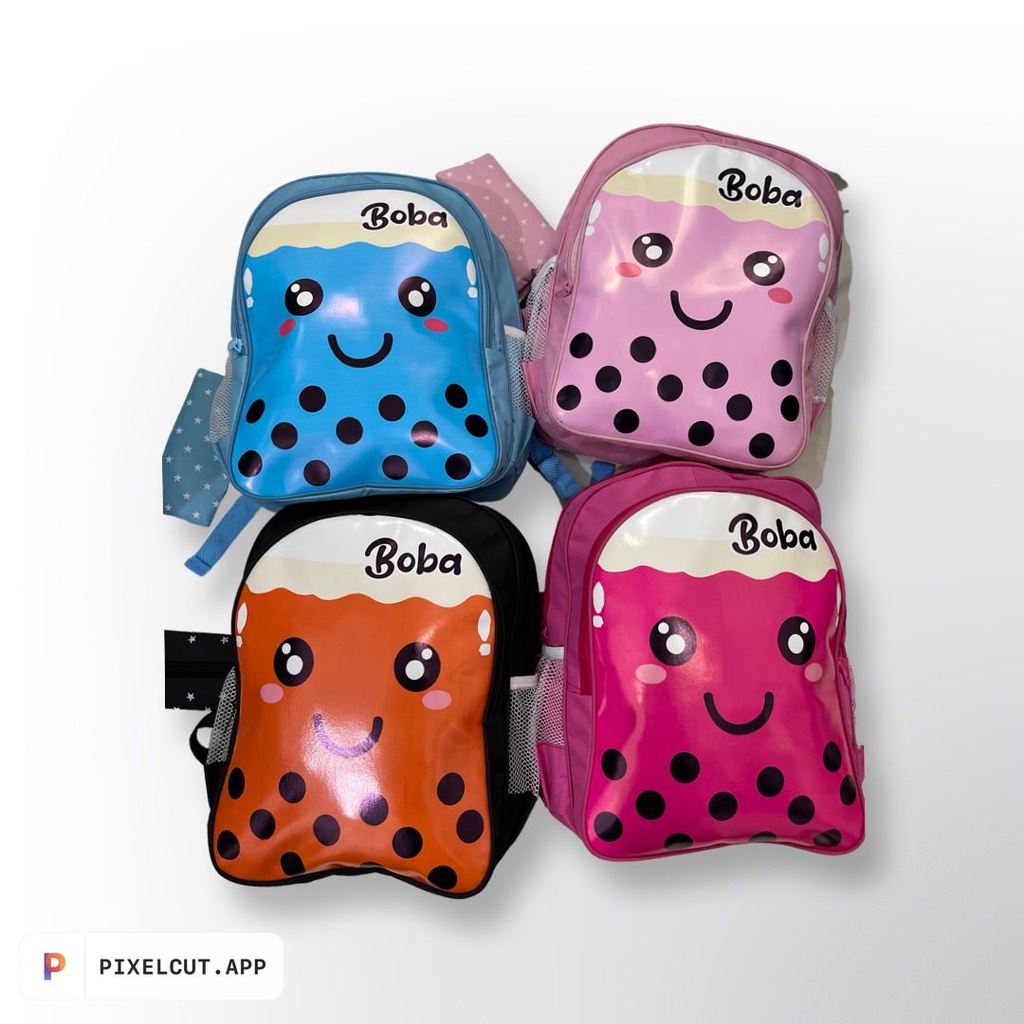 EMOEMO-Tas Boba-Tas Ransel Anak Sekolah Unisex Untuk TK dan SD Karakter Motif BOBA Fashion Trend Kekinian + FREE Tempat Pencil