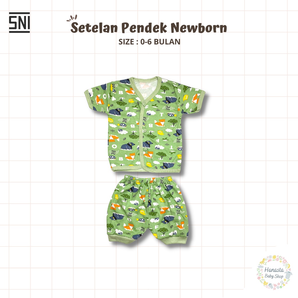 Baju Bayi Newborn Setelan Lengan Pendek Katun Lorek Animal 0-6 Bulan