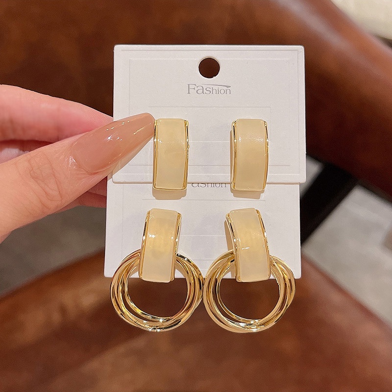 Anting Tusuk Motif Geometri Hias Batu Opal Mewah Bahan Sterling silver 925 Untuk Wanita