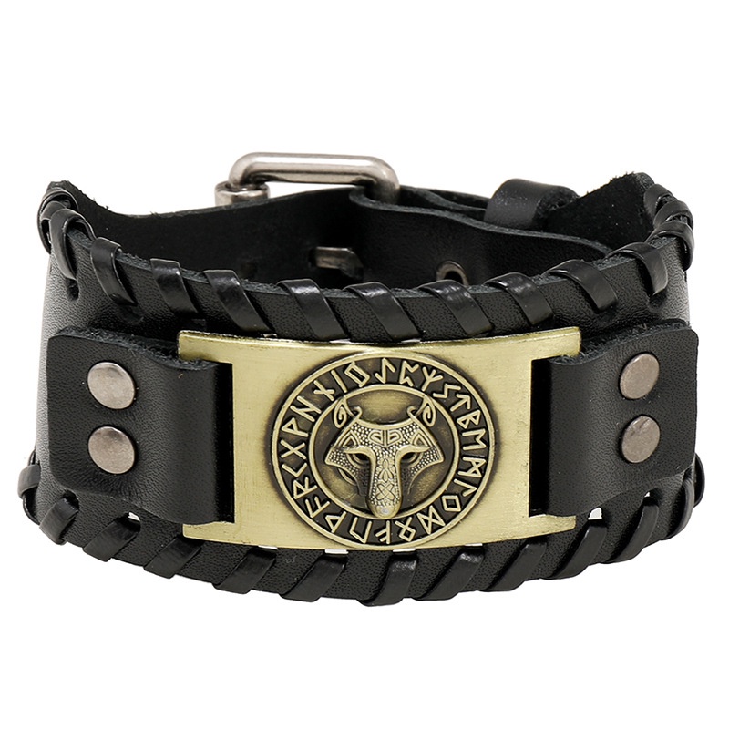 [Z H Perhiasan] Hip Hop Rock Retro Viking Fashion Pria Kulit Anyaman Thor Hammer Gelang Pesta Perhiasan Aksesoris