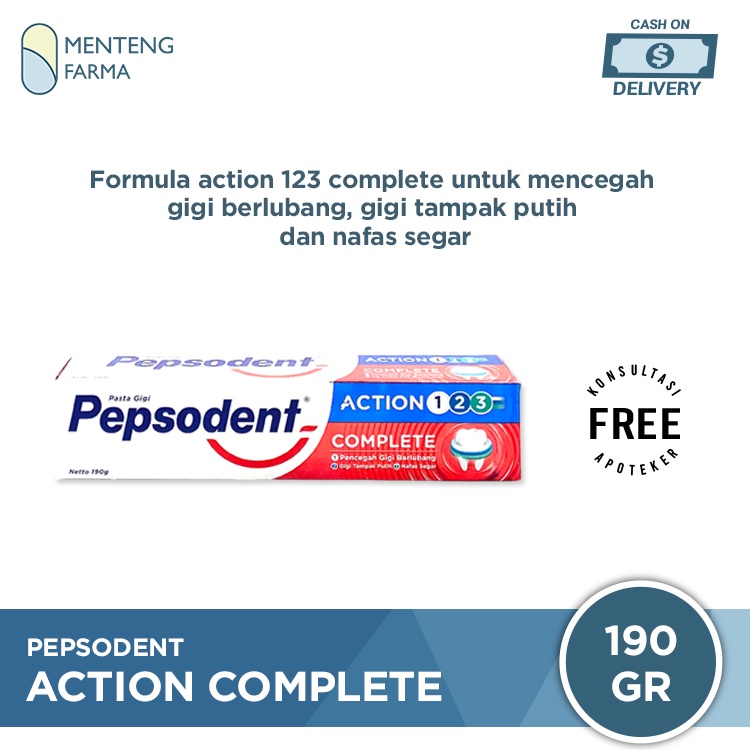 Pepsodent Action 123 Complete 190 Gr - Mencegah Gigi Berlubang, Membuat Gigi Tampak Putih dan Nafas