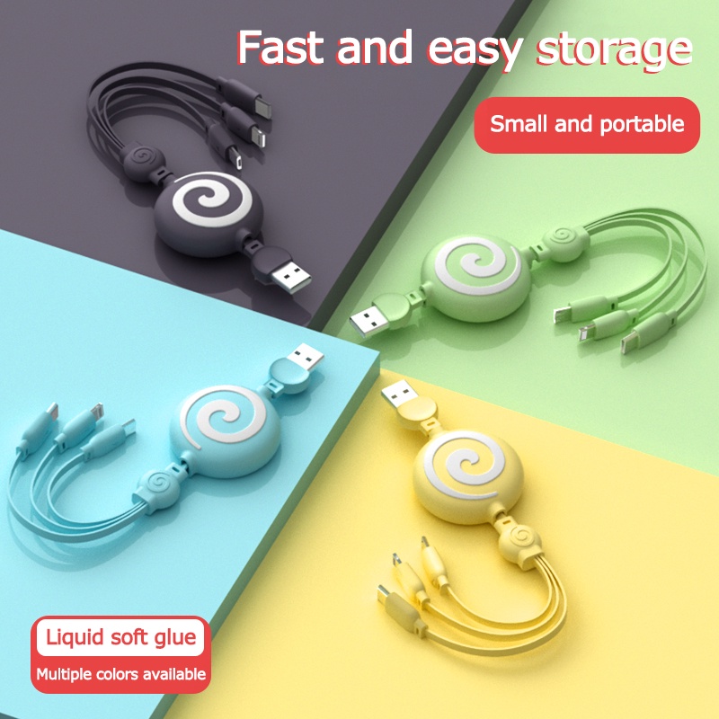 3 in 1 Kabel Data / Charger Micro USB / Type C 8 Pin Panjang 100cm 3A 3 in 1 Untuk Iphone / Android