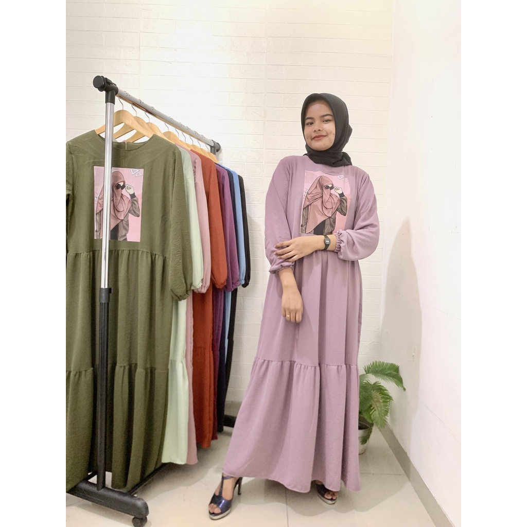 (REAL PICT) DRESS SORAYA BO APLIKASI SABLON DRESS KEKINIAN VIRAL BEST SELLER MAXY DRES CRINKLE BAJU 