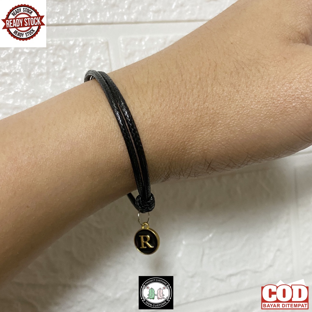 Gelang Custom Huruf Inisial Epoxy Tali Hitam Tangan Pria Dan Wanita Couple/Pasangan