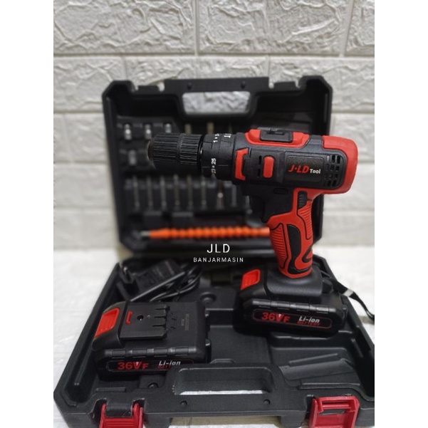 JLD bor baterai 36Vf impact drill - bor tembok 13mm 2 baterai