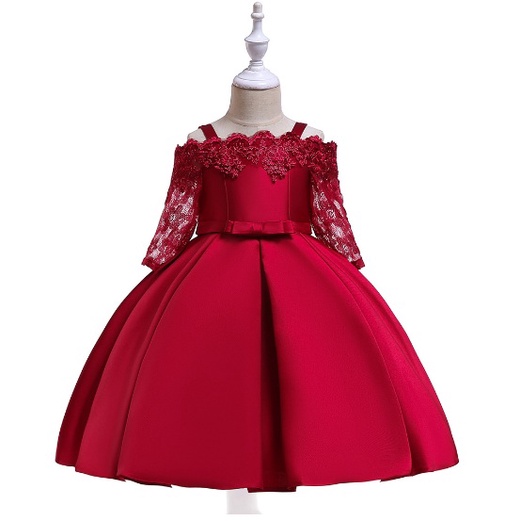 DRESS PESTA ANAK PEREMPUAN IMPORT / baju pesta anak tutu satin L-5083 gaun bordir LENGAN PANCUNG IMPORT HIGH QUALITY