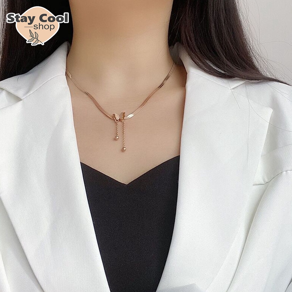 Kalung Titanium Rose Gold Liontin Kupu Kupu Model / Kalung Wanita / Accesories Wanita Kalung Titanium Anti Karat selamanya / COD