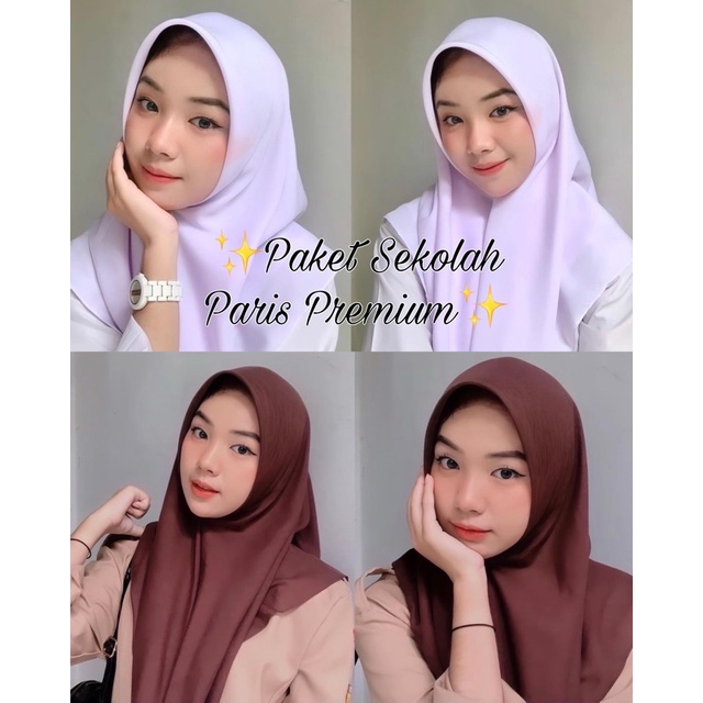 Paris Premium Paket Sekolah Voal // Bundling School Paris Premium Hijab // Kado Teman Hampers Pacar Segi Empat Jilbab Paris Polos