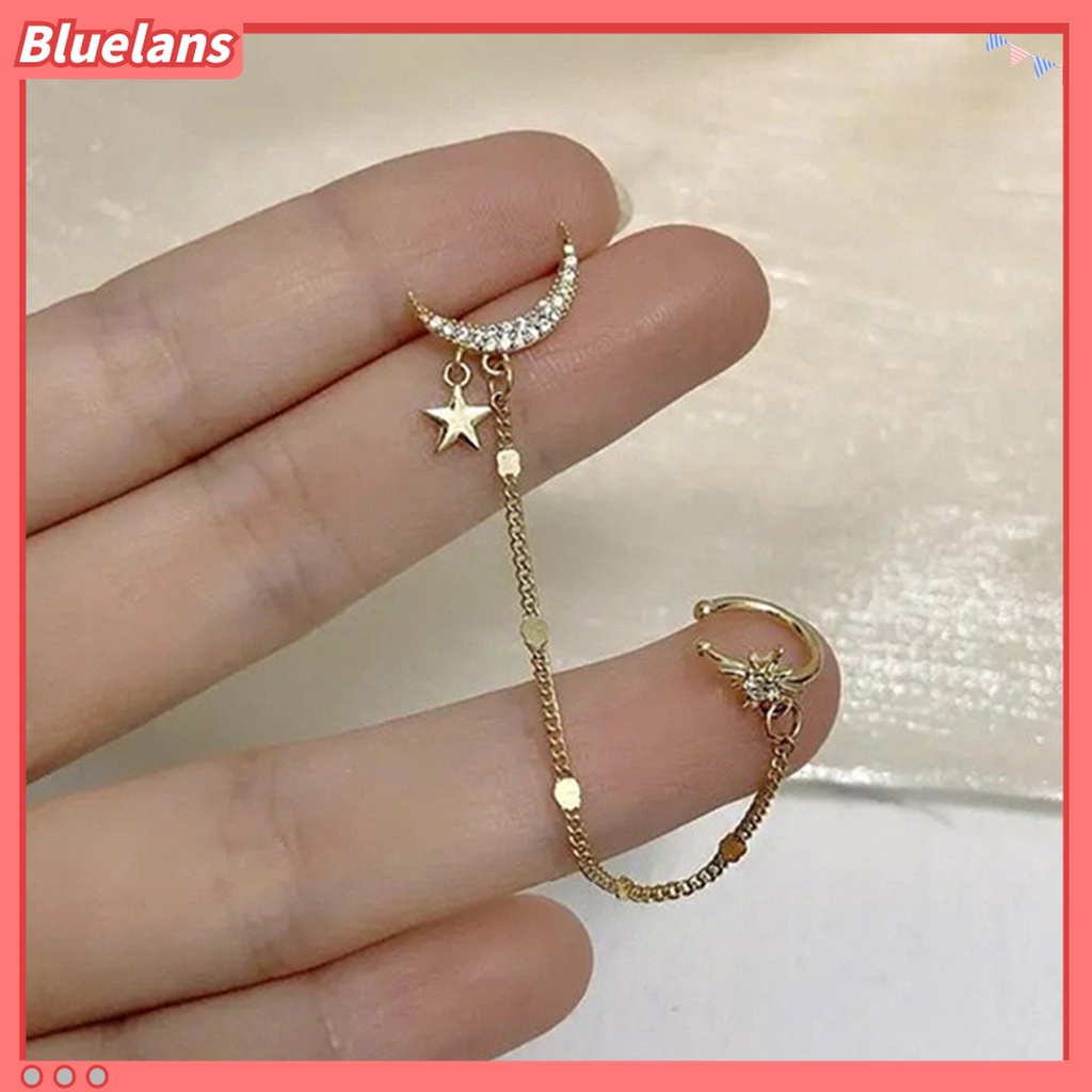 1 Pc Anting Stud Bentuk Bulan Aksen Berlian Imitasi Untuk Wanita