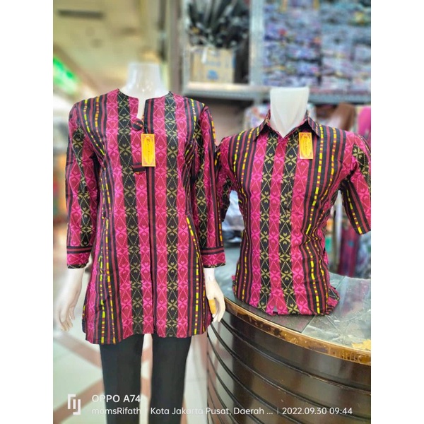 Blus batik motif tenun dan Hem batik motif tenun