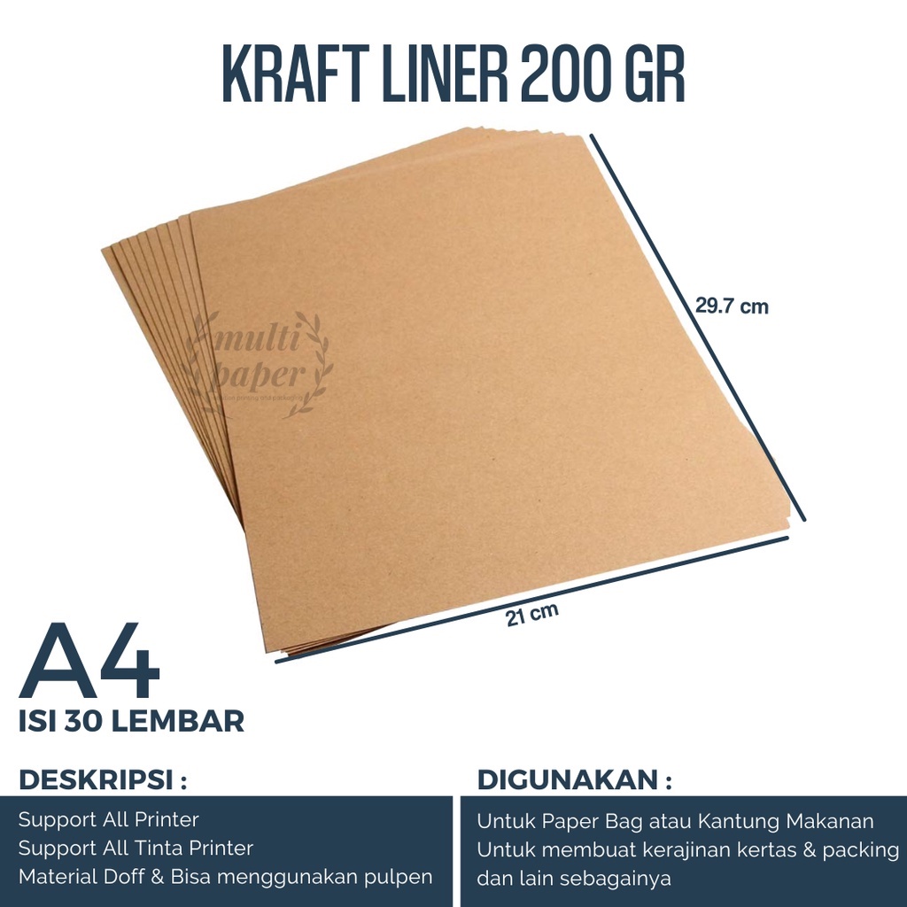 

Kertas Kraft A4 Liner 200 gsm isi 30 lembar / Kertas Kraft Liner A4 200 gsm