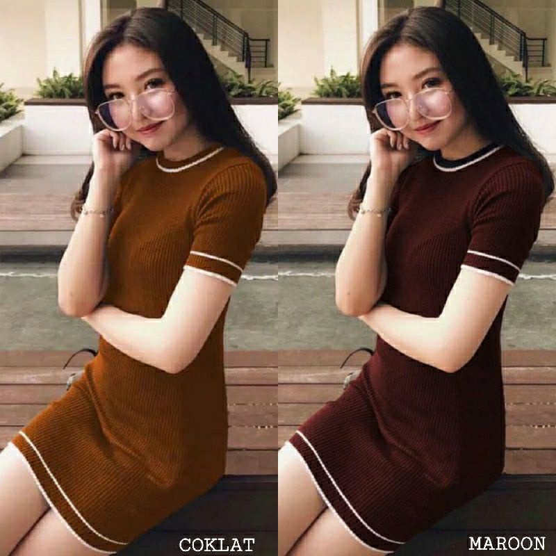KOREA MURAH REAL PIC CH0061 Rajut Tebal Tidak Menerawang Dress BodyCon Dress Import Dress Rajut Dres