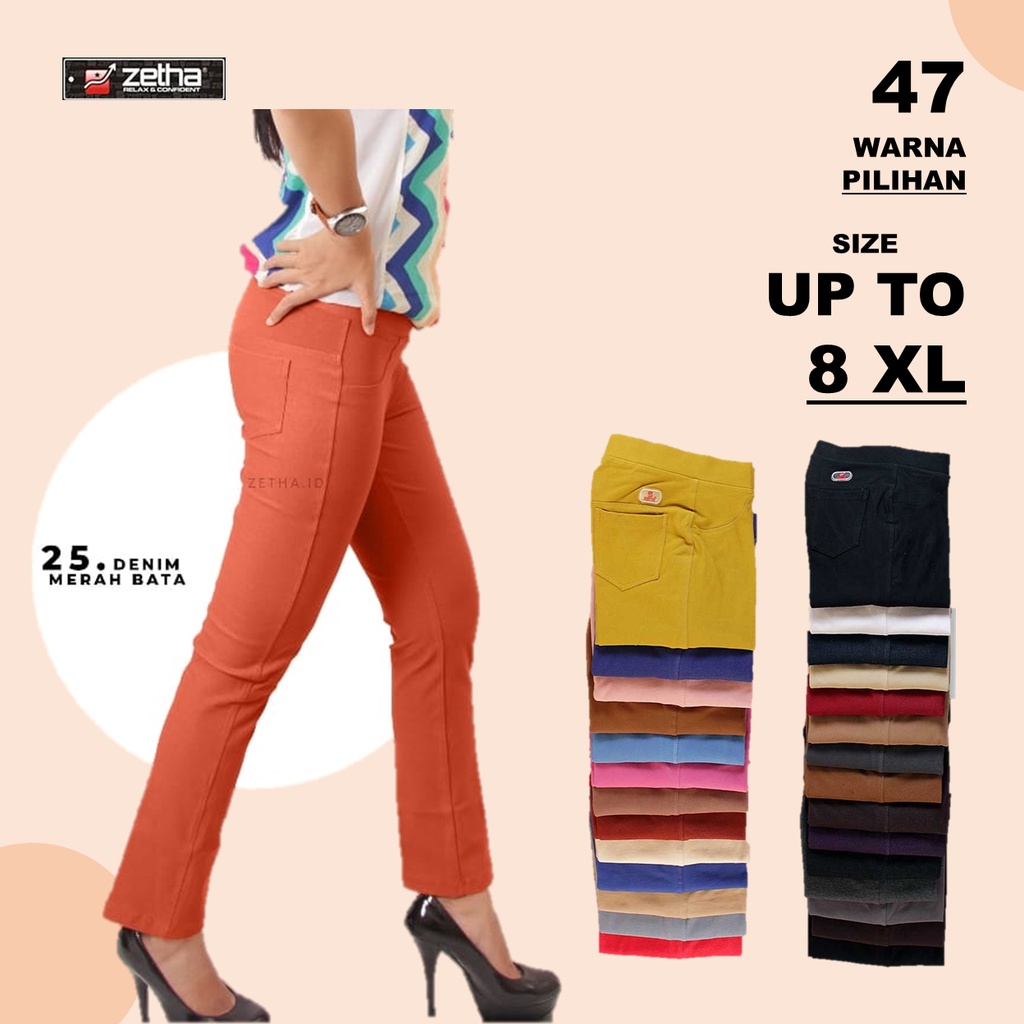 (COD) Celana Panjang Zetha Warna Denim Merah Bata / Celana Zetha Original / Celana Kerja Kantor/ Cel