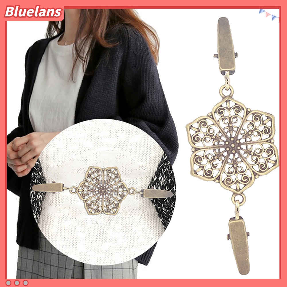 Bluelans Klip Penjepit Cardigan / Sweater / Kemeja Desain Bunga Hollow Gaya Vintage Untuk Wanita