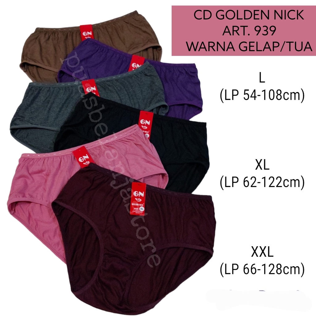 Celana Dalam Wanita 6pcs Golden Nick Jumbo XXL XL L Original 100% Warna Terang Warna Gelap