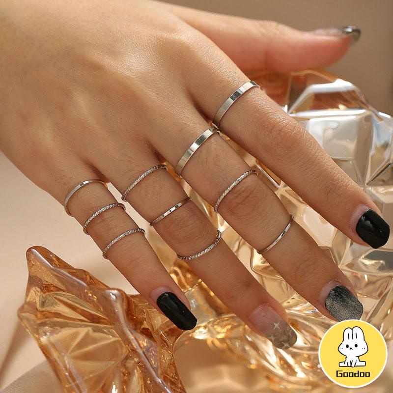 10pcs / Set Cincin Minimalis Gaya Korea Untuk Wanita -Doo