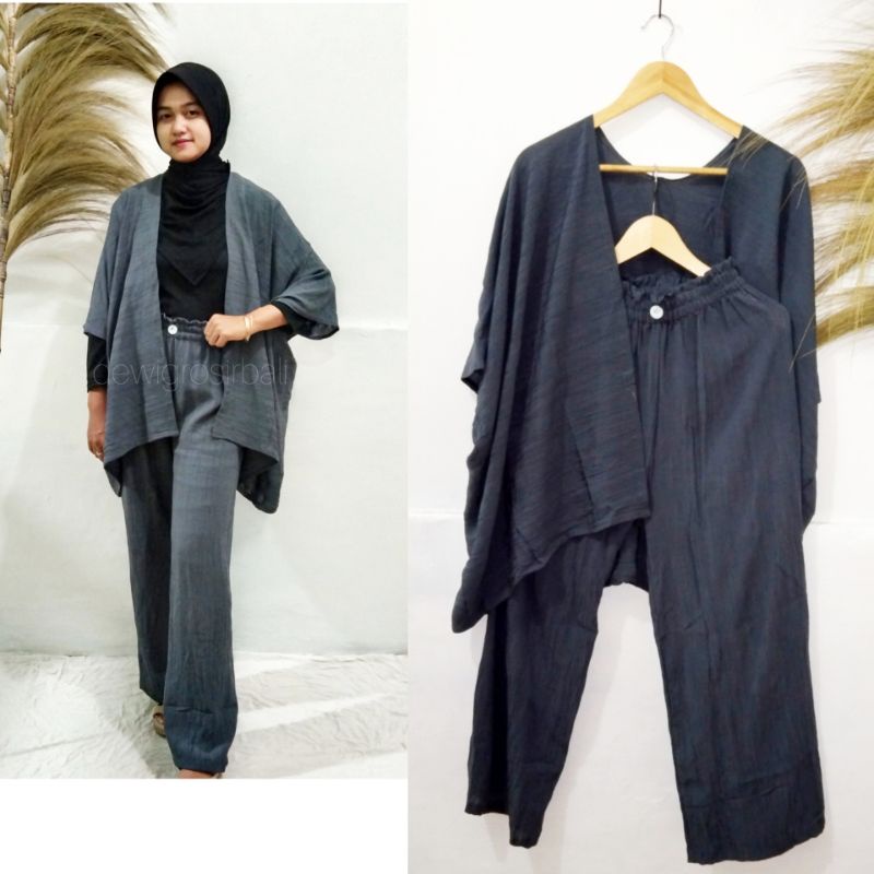 SETELAN CARDIGAN/OUTER & KULOT POLOS CRINKLE RAYON PREMIUM. SETELAN WANITA CRINKLE.