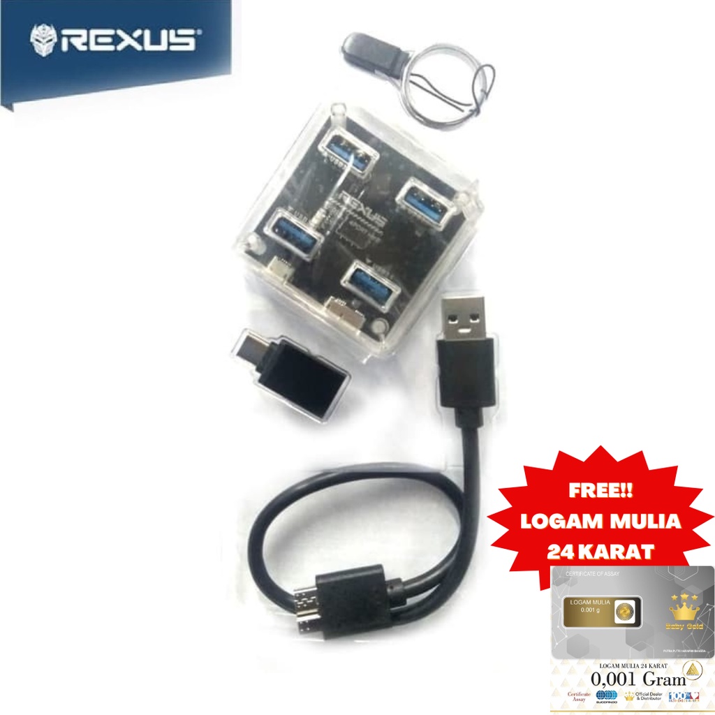 Usb Hub 4 port Rexus Type C V3.1 RXH 331 Transparant