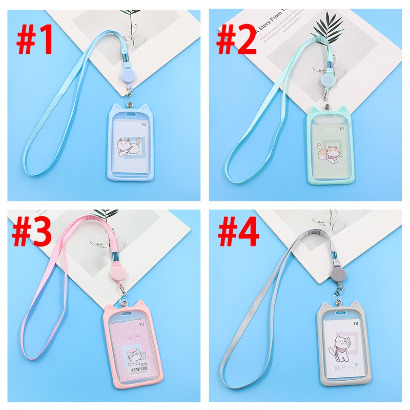 Lucu ID Card Lengan Pemegang Dengan Ditarik Leher Lanyard Untuk ID Pelajar Nama Tag Bus Card Protector Case Gantungan Kunci Anti-Hilang Sling
