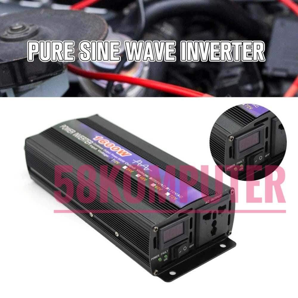 Power Inverter Dc Ke Ac Untuk Mobil DC 12V to AC 220V 1600W Inverter Pure Sine Wave Psw Mengubah arus Dc Ke Ac 1600W Port LED