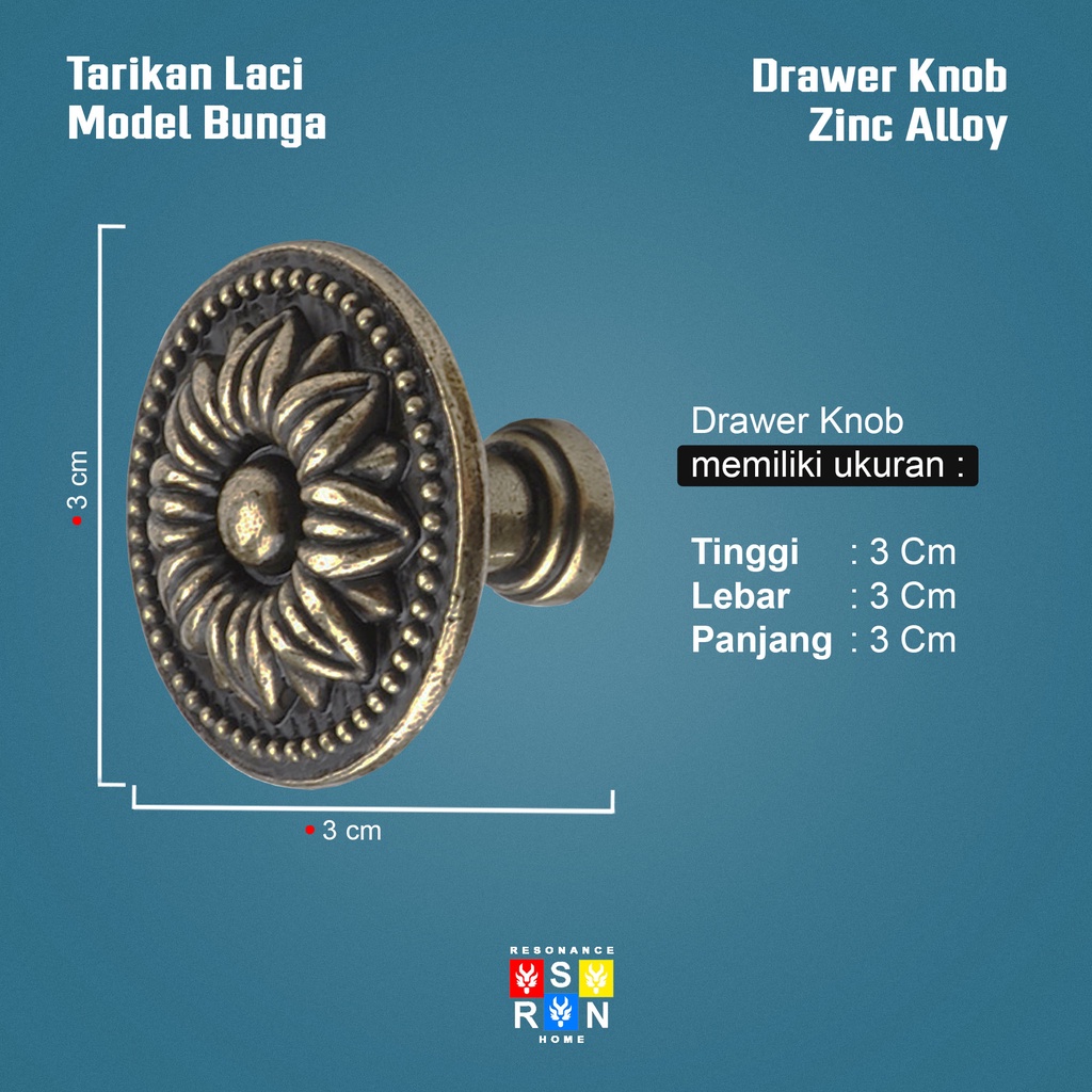 Tarikan Knob Bulat Laci Lemari Antik - Motif Bunga Resonance Home