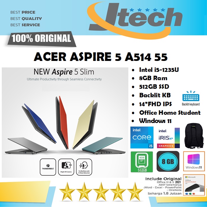 ACER ASPIRE 5 A514-55 - i5-1235U - 8GB - 512GB - IRIS XE GRAPHIC - BACKLIT KB - 14&quot;FHD IPS - WIN11 - OFFICE HOME STUDENT