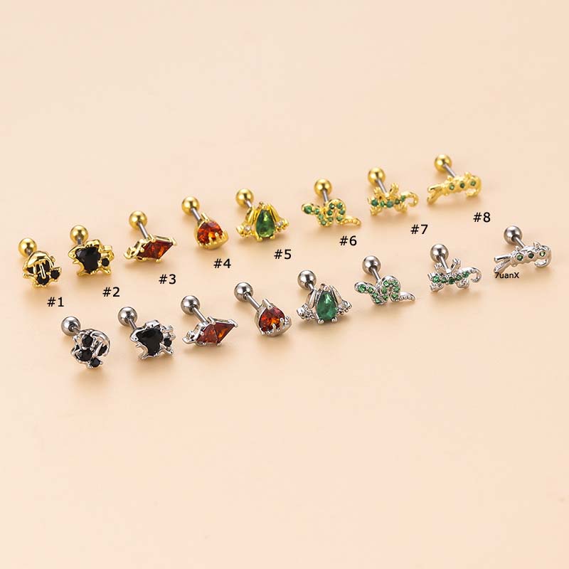 1 Pc Anting Stud Bentuk Katak Ular Gecko Bahan Stainless Steel Ukuran 6mm