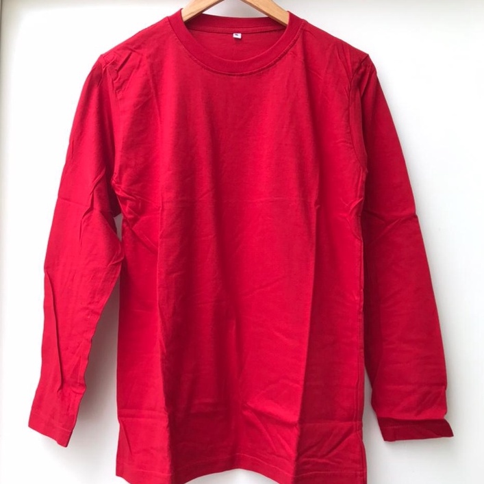 Kaos Lengan Panjang Cotton Combed 30s Unisex Warna Merah Cabe