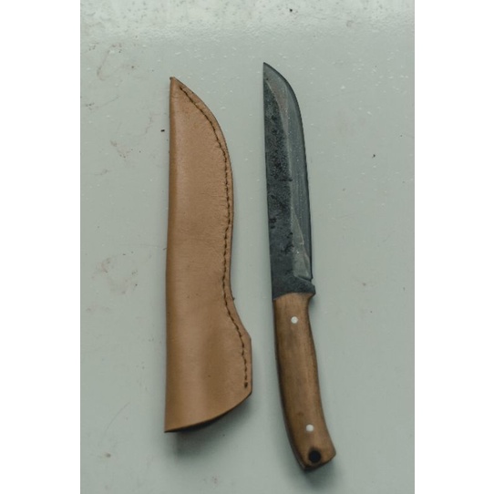 bushcraft knive hunting survival pisau pinggang bahan SUP9 handle burl jati