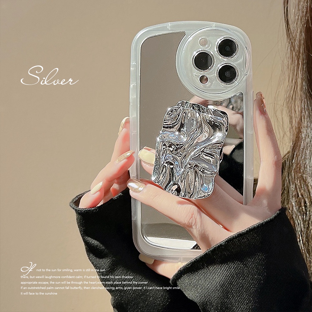 Ins Case Silikon Dengan Cermin Makeup + Holder Lipat Untuk Iphone 14 11 12 13 PRO MAX