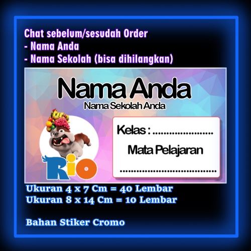 

Stiker Label Buku Rio Burung Biru Kartun Anime Lucu Karakter Lucu Custom Lebel Nama cromo murah 20 Varian berbeda Sticker Pelajaran Mapel buku anak sekolah Vol 5