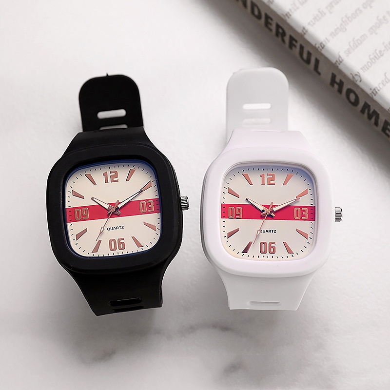 Jam Tangan Wanita Geometri Quartz Silicone Model Korea