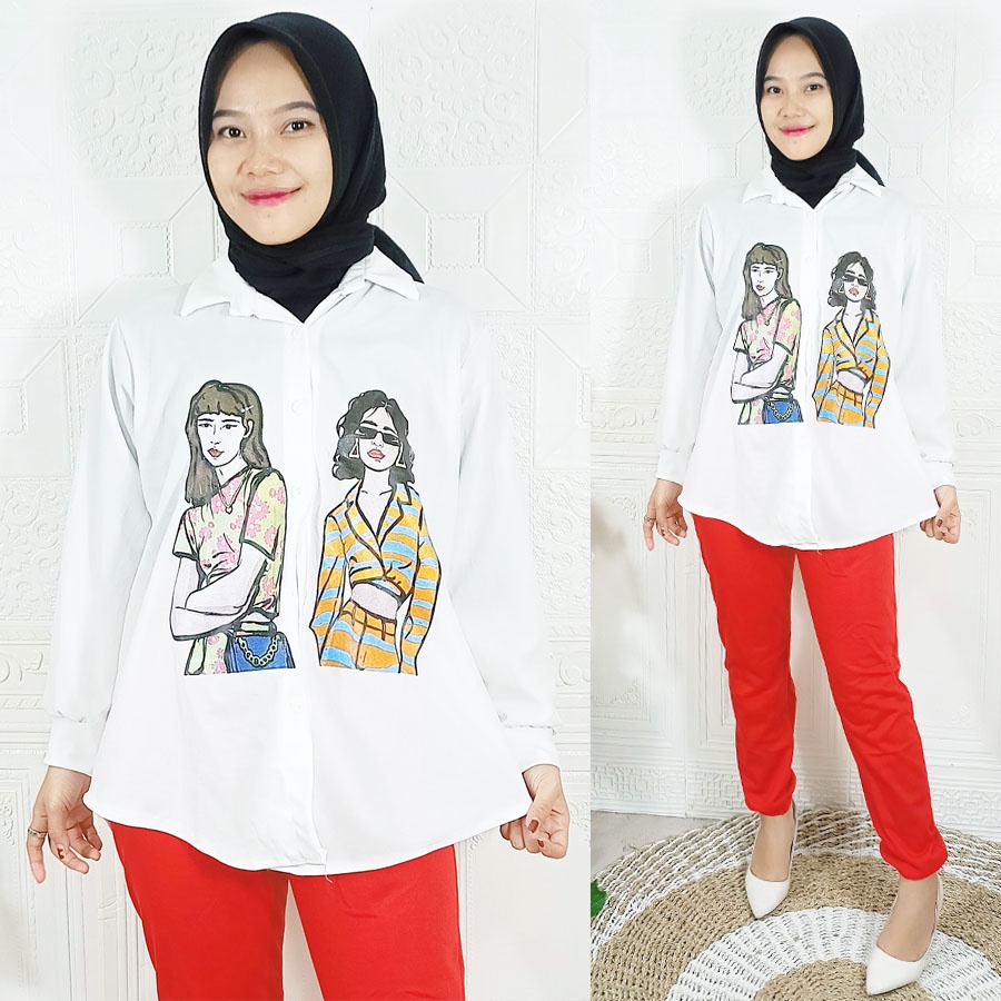SETELAN GANES KEMEJA WANITA CANTIK DAN CELANA PANJANG BASIC GL FASHION