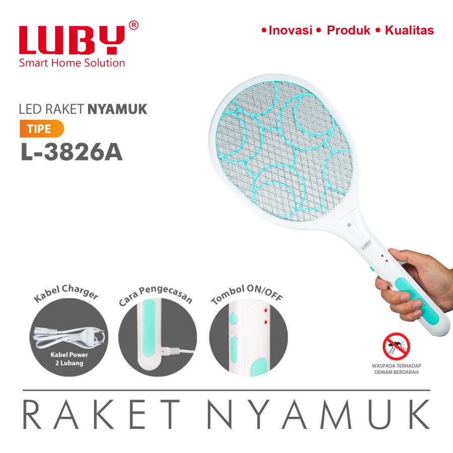 Raket Nyamuk Luby tipe L-3826A 3881 3882 3883 Baterai Cas LED lampu Rechargeable Mosquito Electric Swatter