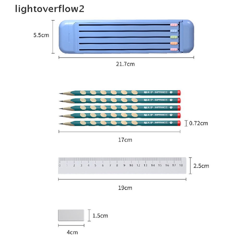 (lightoverflow2) 4pcs / Set Kotak Pensil + Penggaris + Penghapus Untuk Stationery Sekolah