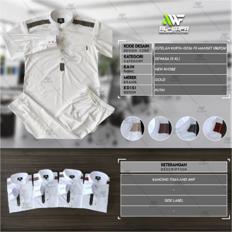 Setelan Baju dan Celana Kurta Pakistan Pria Dewasa  Putih Polos Lengan Panjang Manset