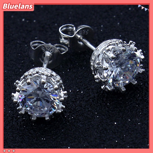 Anting Stud Desain Mahkota Lapis Perak Aksen Berlian Imitasi Untuk Wanita
