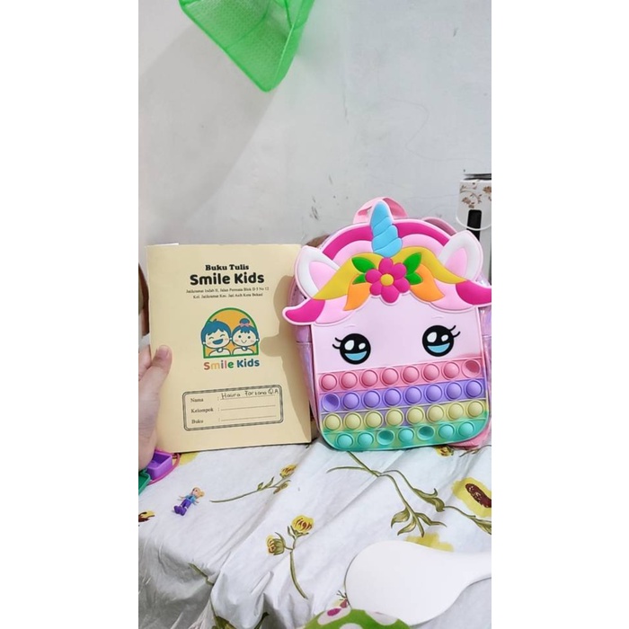 Tas Buku Tas Ransel Pop It  ANAK Unicorn Makaron Rainbow  TAS Anak Penghilang Stress