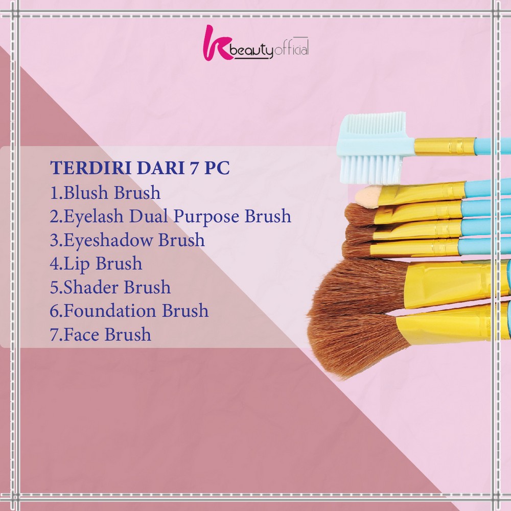 KB-K128 Kuas MakeUp 7 in 1 Brush Make Up Set Mini Travel Free Pouch / Kuas Rias Wajah Model Ulir / Paket Kuas Set Make Up Cosmetic