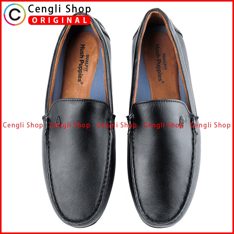 HM005 SEPATU SLIP ON HUSH PUPPIES PRIA ORIGINAL CASUAL KULIT HITAM