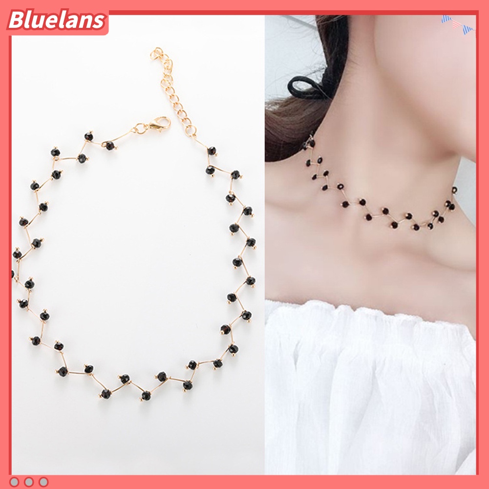 Bluelans Fashion Wave Chain Black Beads Charm Choker Party Short Necklace Women Jewelry