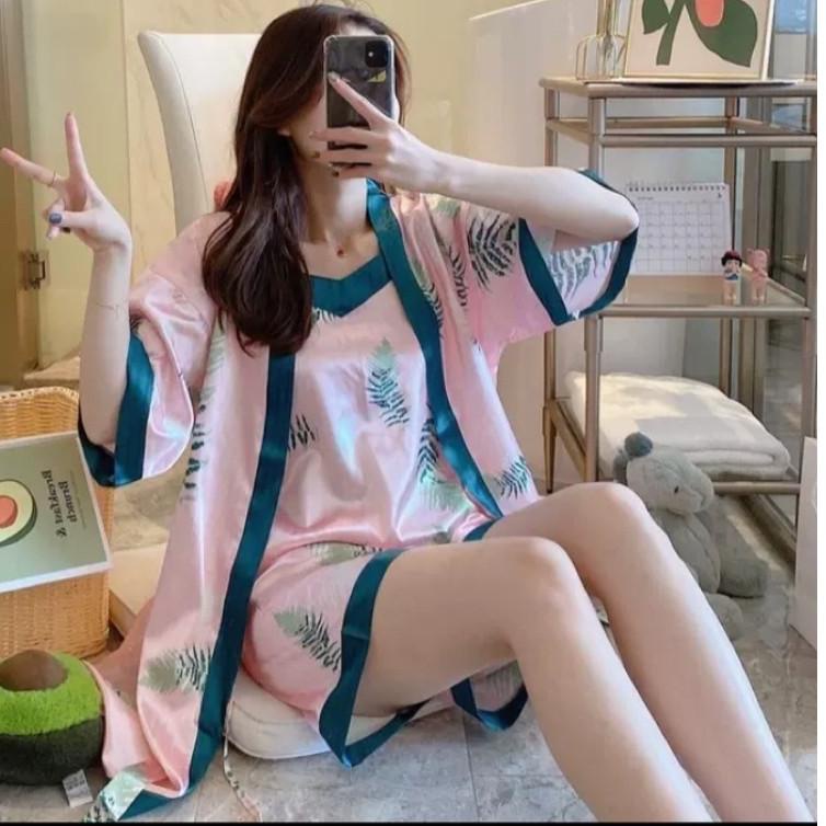 MTE.31Oc22o ▫ JC- Set Kimono 3in1 Satin HP / Kimono Set Wanita/ Piyama Satin Sexy HP murah