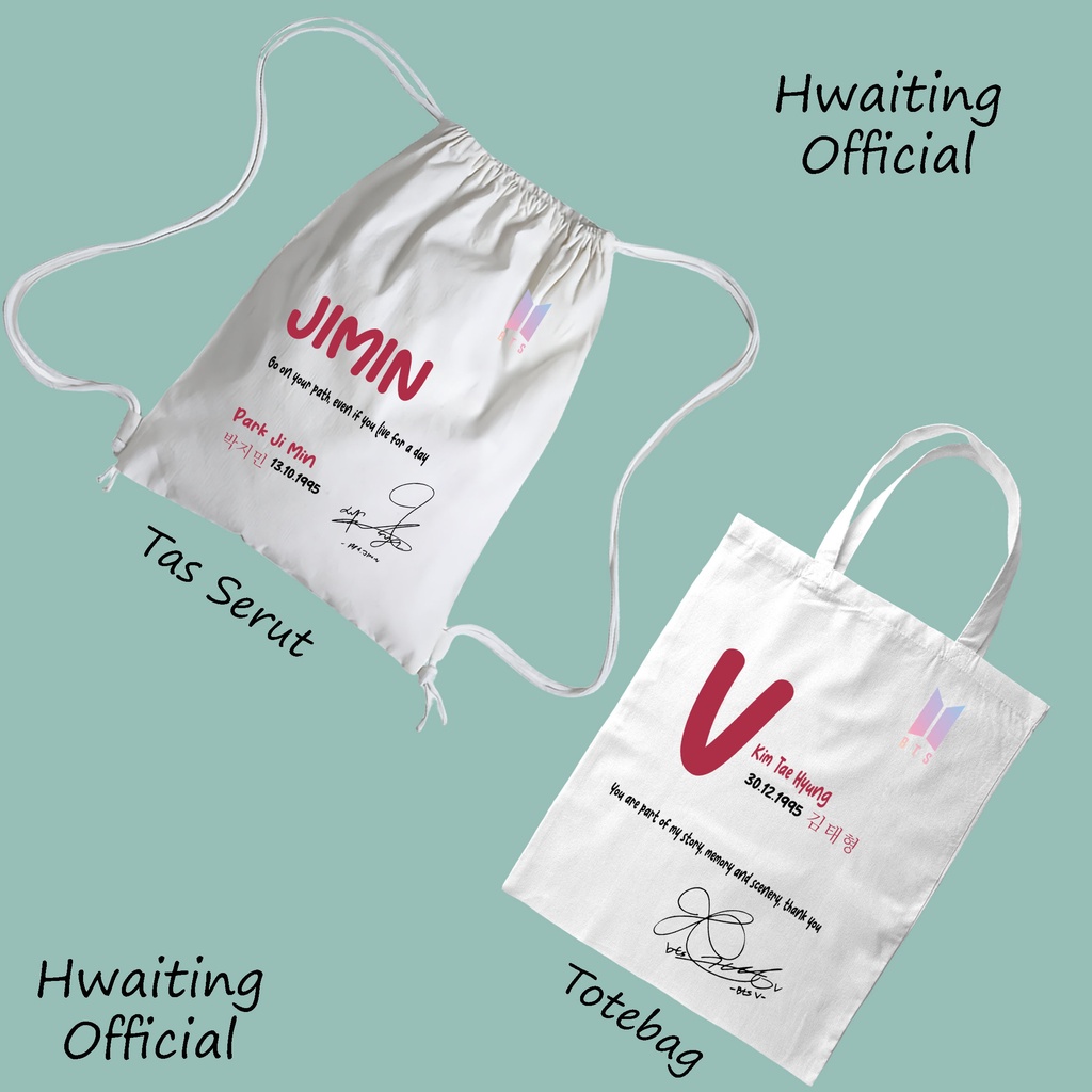 Totebag BTS Profile Jimin Jungkook Jin Suga RM V Jhope Kanvas Tebal