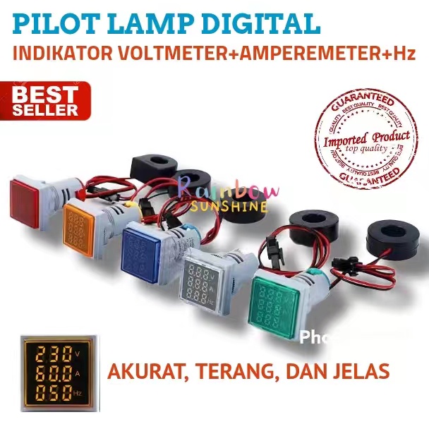 Pilot Lamp Digital Voltmeter+Amperemeter+Hz AD16-22VAH