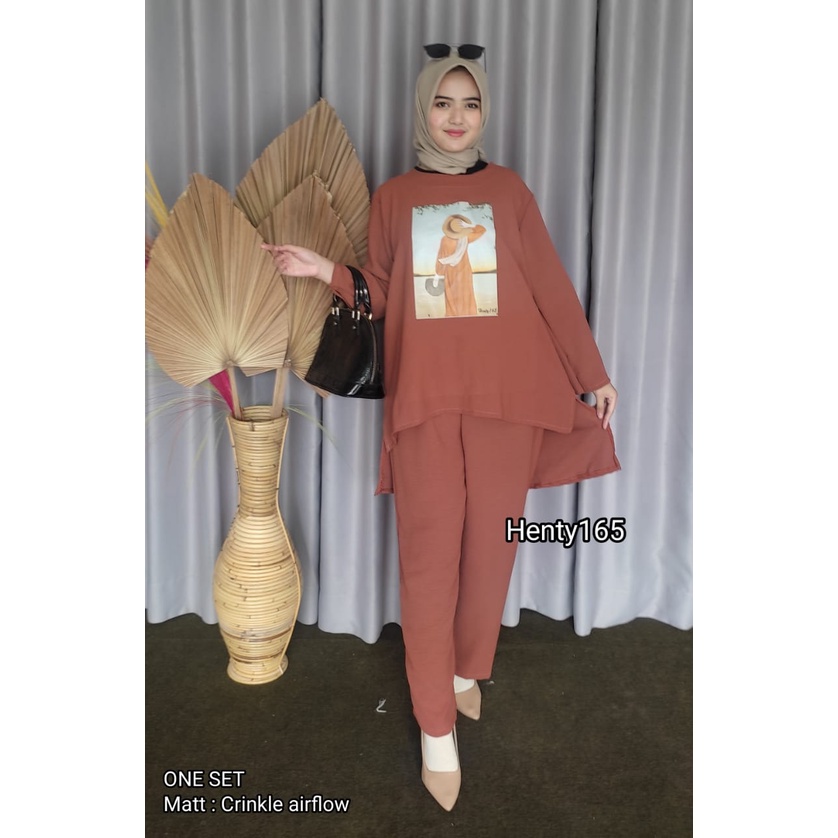 Setcel Setelan Celana Viral Slebew Dewasa | One Set Crincle Sablon