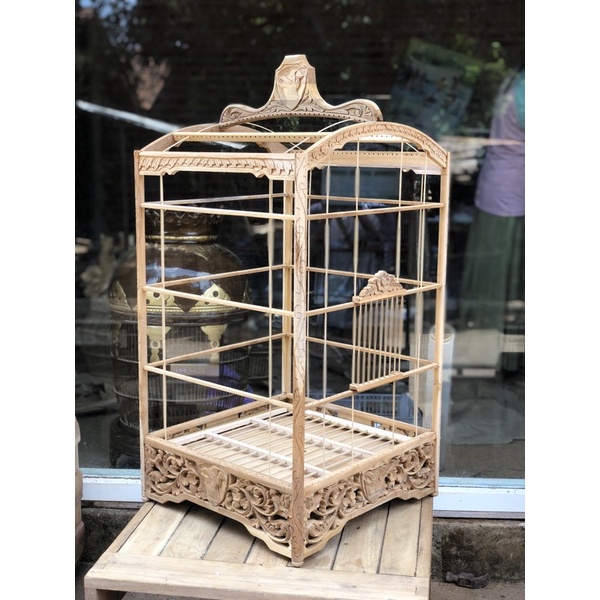 sangkar kenari ukir kayu jati