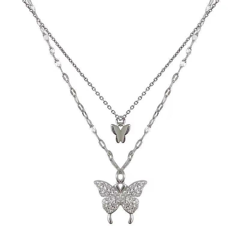 Kalung Rantai Klavikula Model Double Butterfly Gaya Korea Untuk Wanita